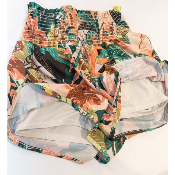 Aerie Real Me Tropical Print Smocked Running Shorts Medium - Picture 4 of 7